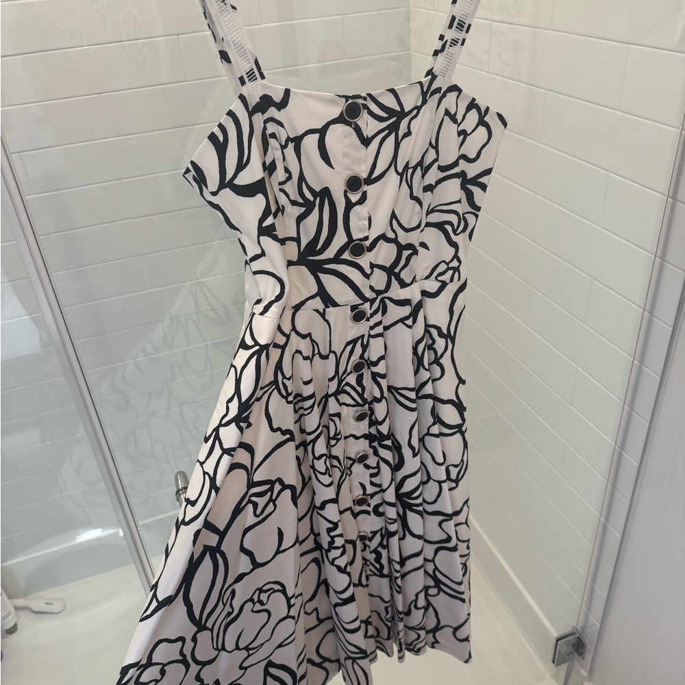 White House Black Market Asymmetrical Black and White Sundress
